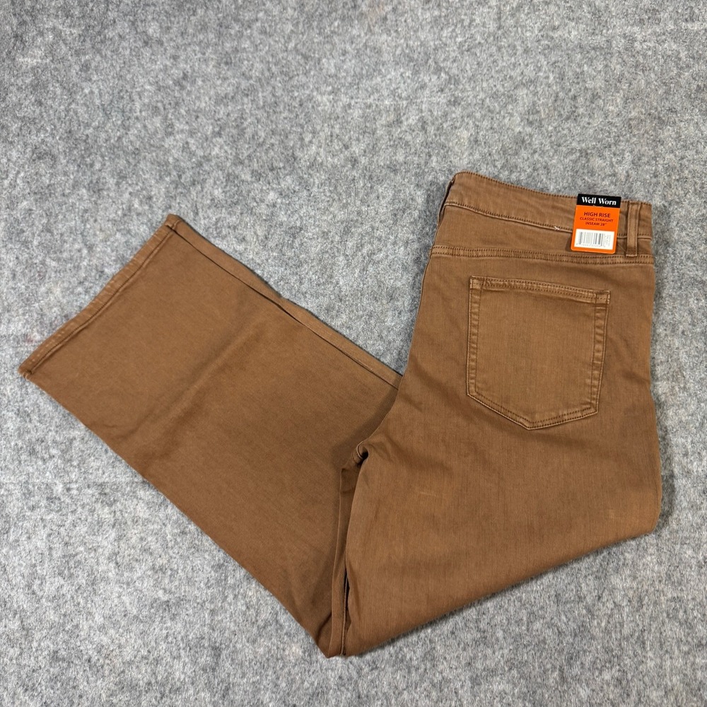 Well Worn Womens High Rise Classic Straight Leg Pants Brown Size 16/36 NWT